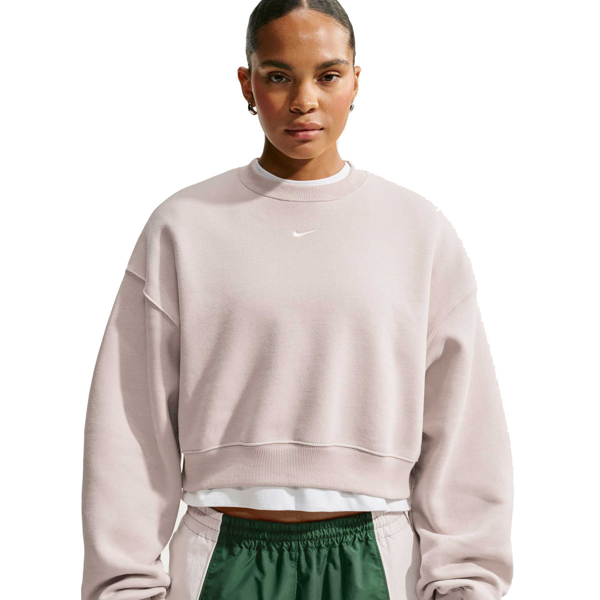 Women's Nike Studio Fleece Oversized Cropped Crew - Cream II/Sail