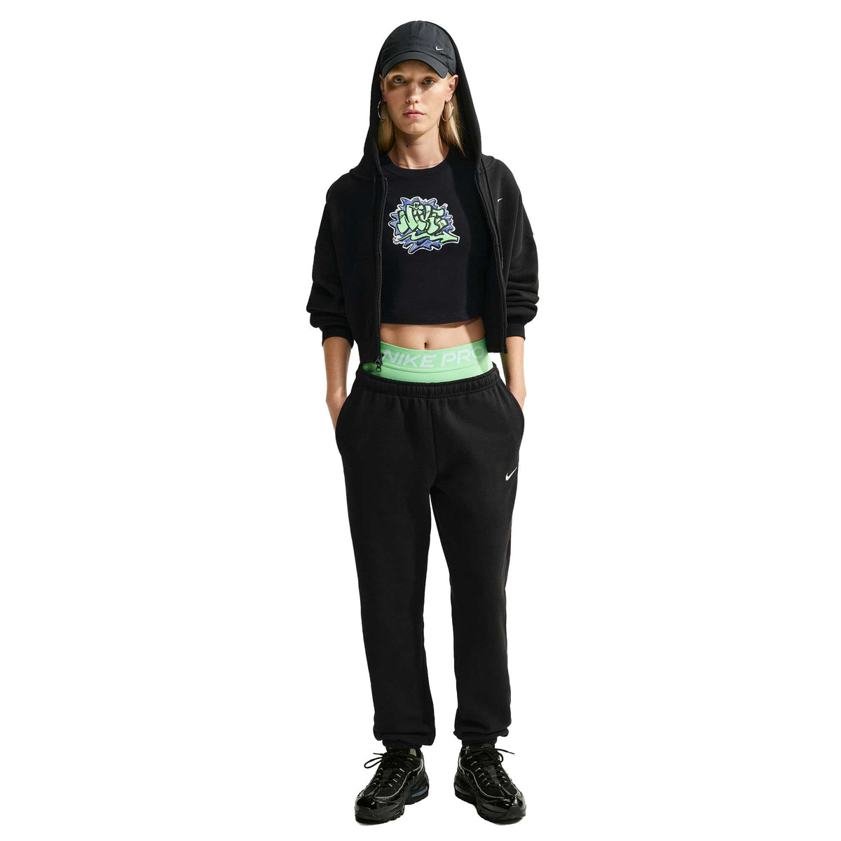 Women's Nike Studio Fleece Mid-Rise Pant - Total Black/Sail