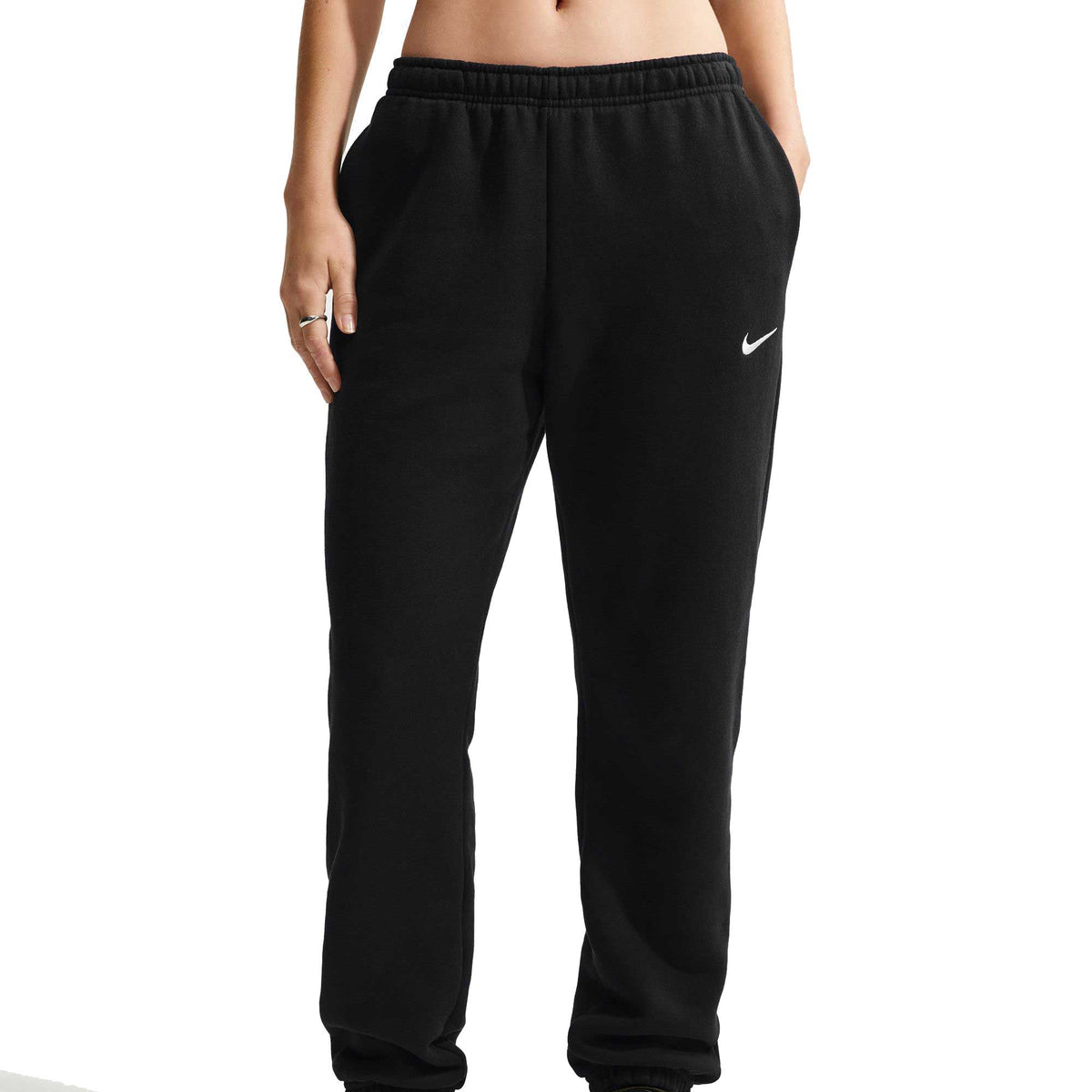 Women's Nike Studio Fleece Mid-Rise Pant - Total Black/Sail