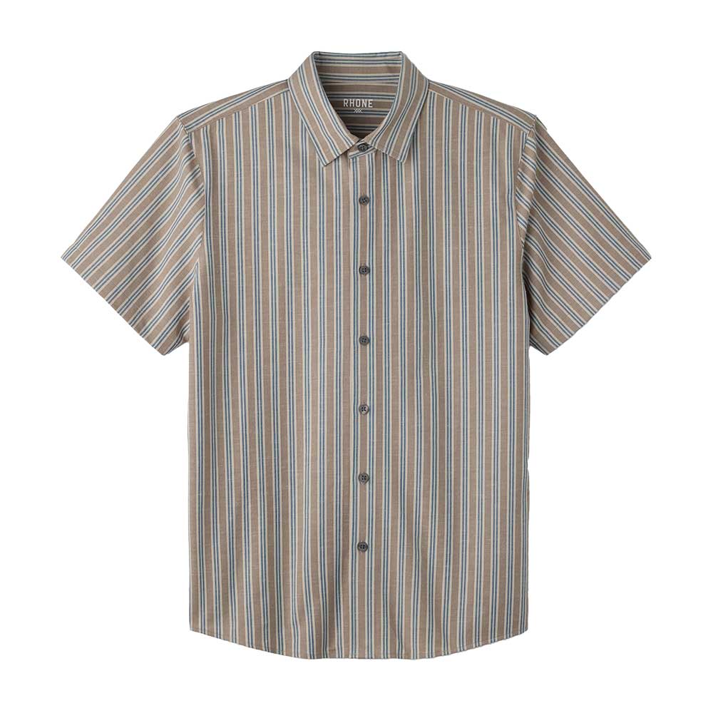 Men's Brezza Linen-Blend Short Sleeve Shirt - Teak Brown Vintage Stripe