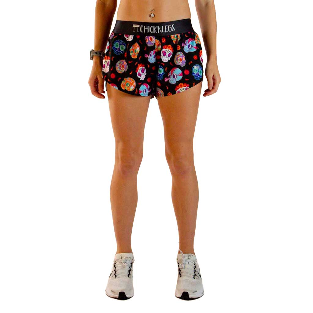 Women's Sugar Skulls 1.5" Split Shorts - Sugar Skulls