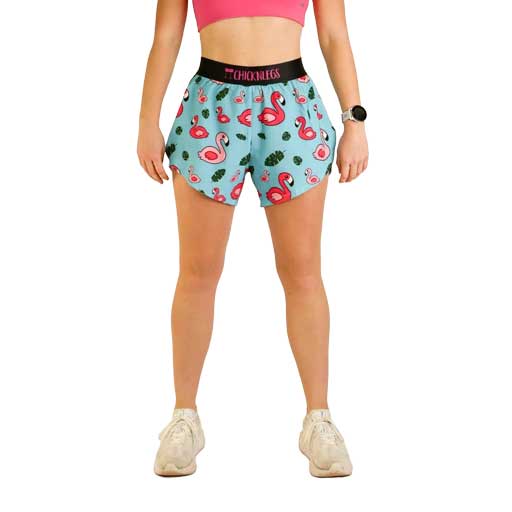 Women's Blue Flamingo 4" Split Short - Blue Flamingos