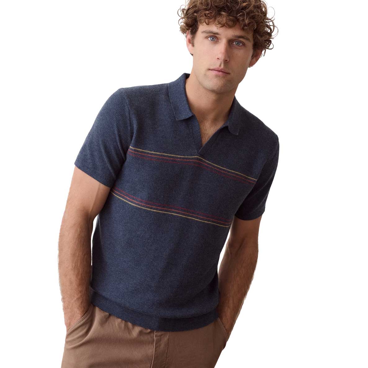 Men's Liam Sweater Polo - Navy Sunset Stripe