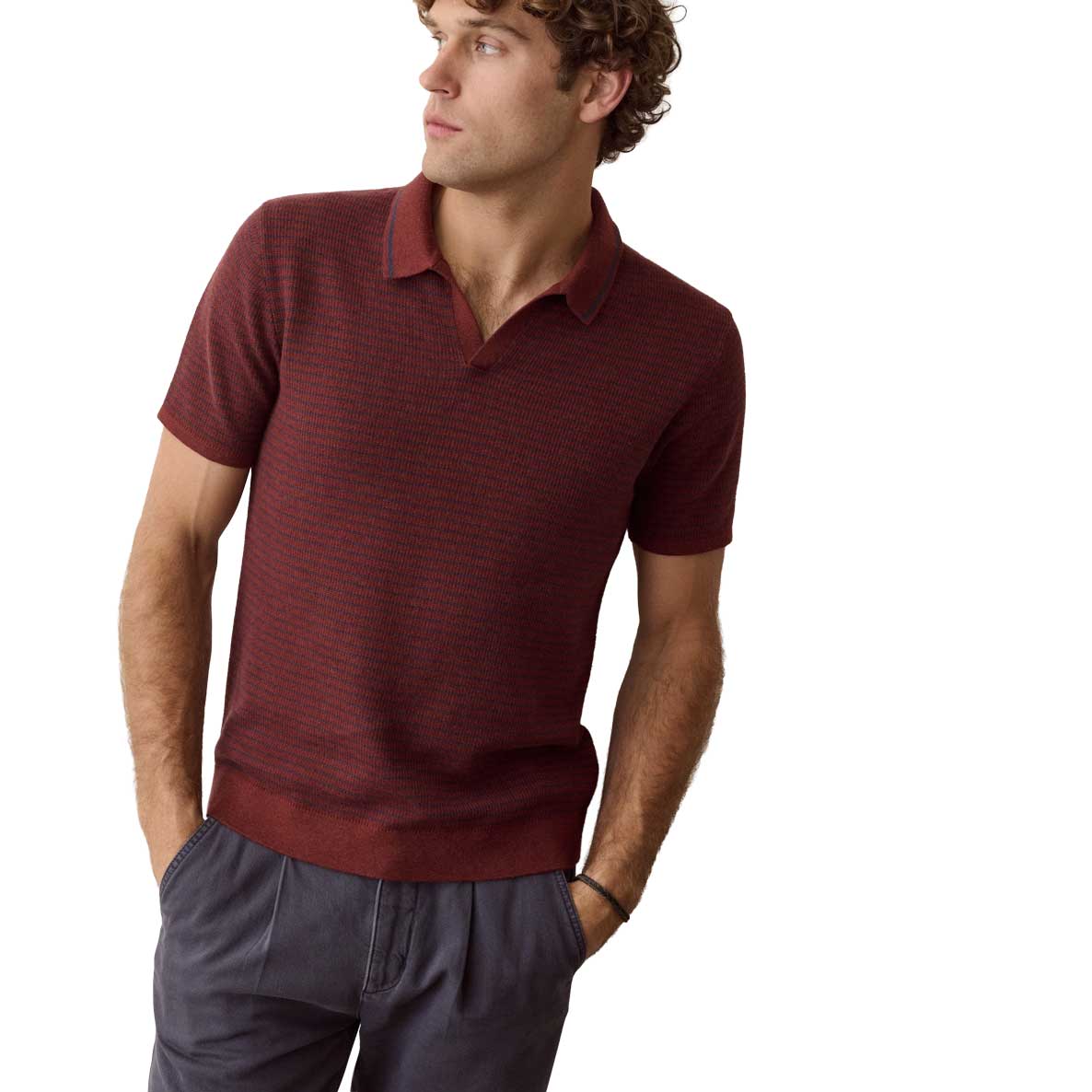 Men's Liam Sweater Polo - Red/Navy Stripe