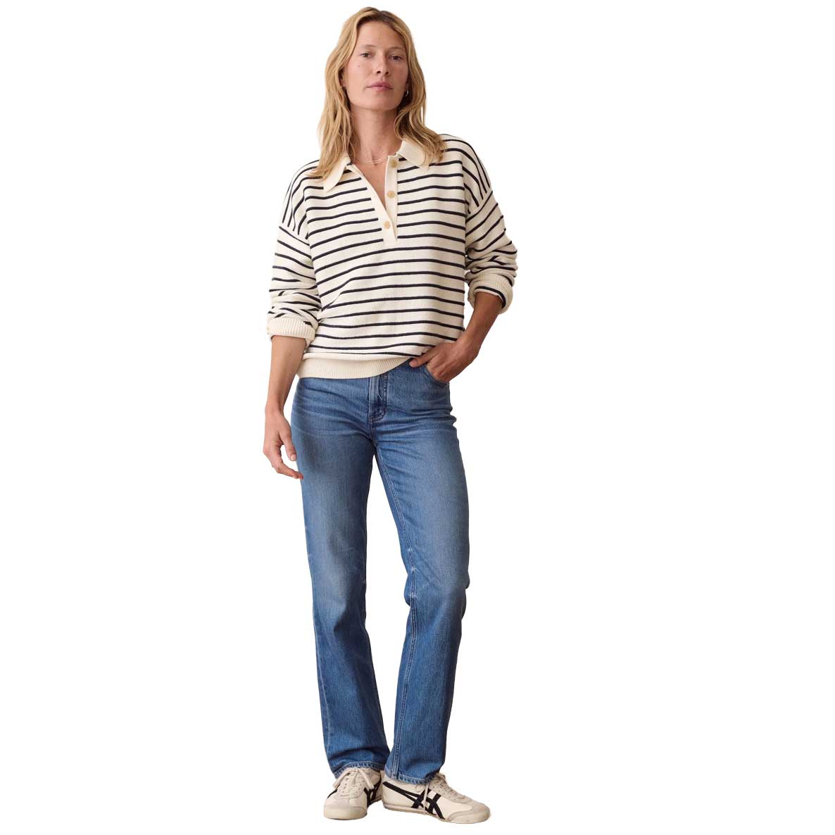 Women's Valerie Polo Sweater - Cream/Twilight Stripe