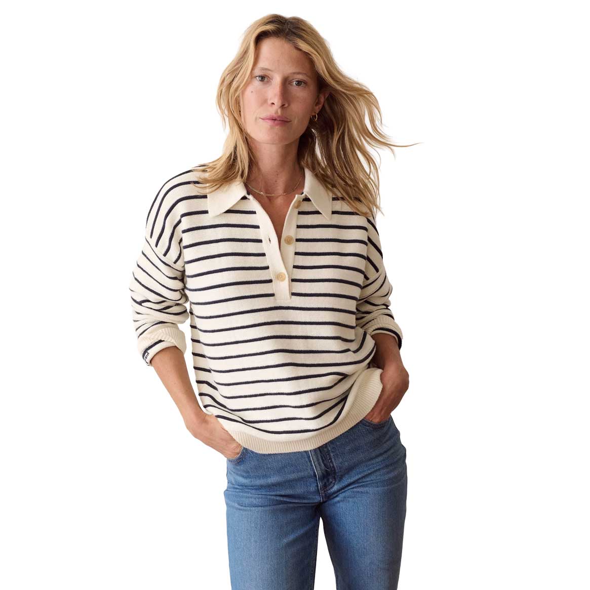 Women's Valerie Polo Sweater - Cream/Twilight Stripe