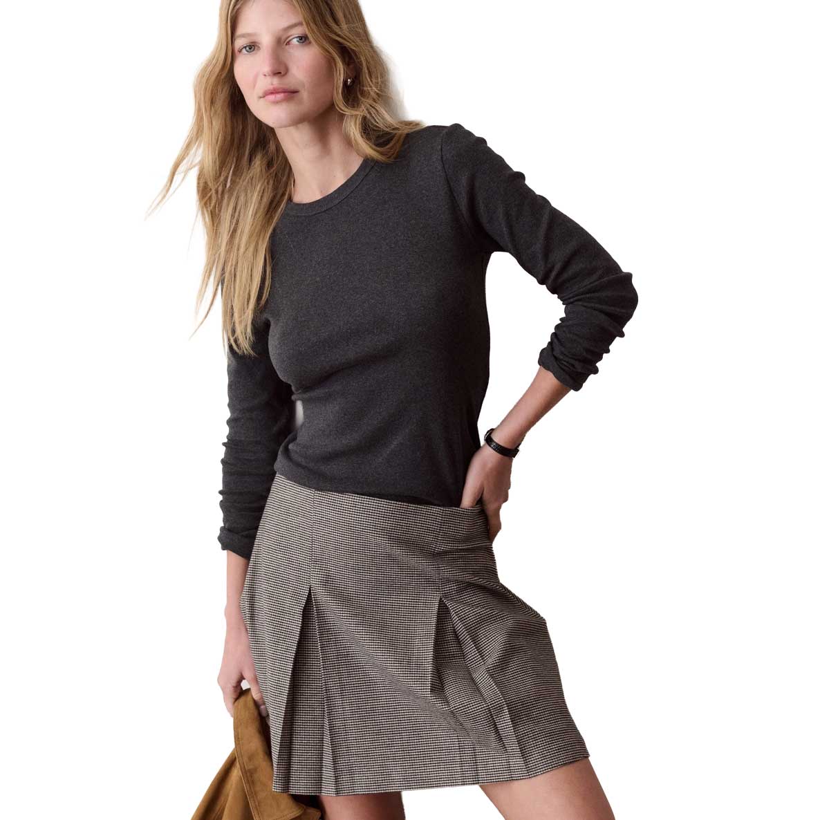Women's Mini Rib Long Sleeve Crew Tee - Charcoal