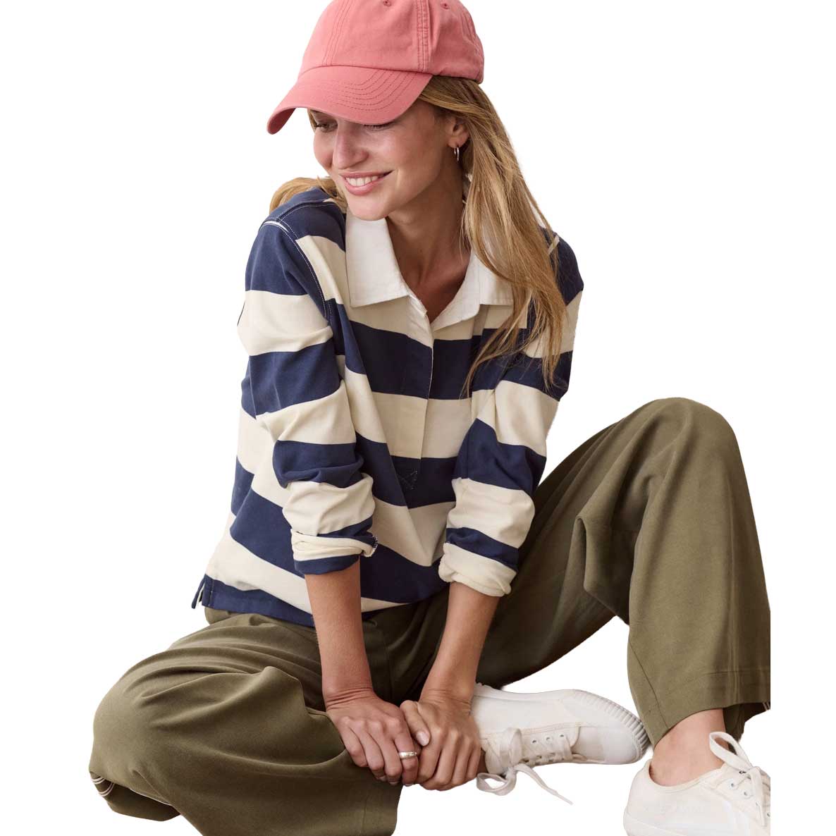 Women's Miracle Jersey Long Sleeve Polo - Navy/Cream