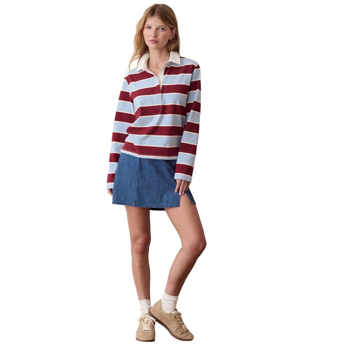 Women's Miracle Jersey Long Sleeve Polo - Sky/Cabernet