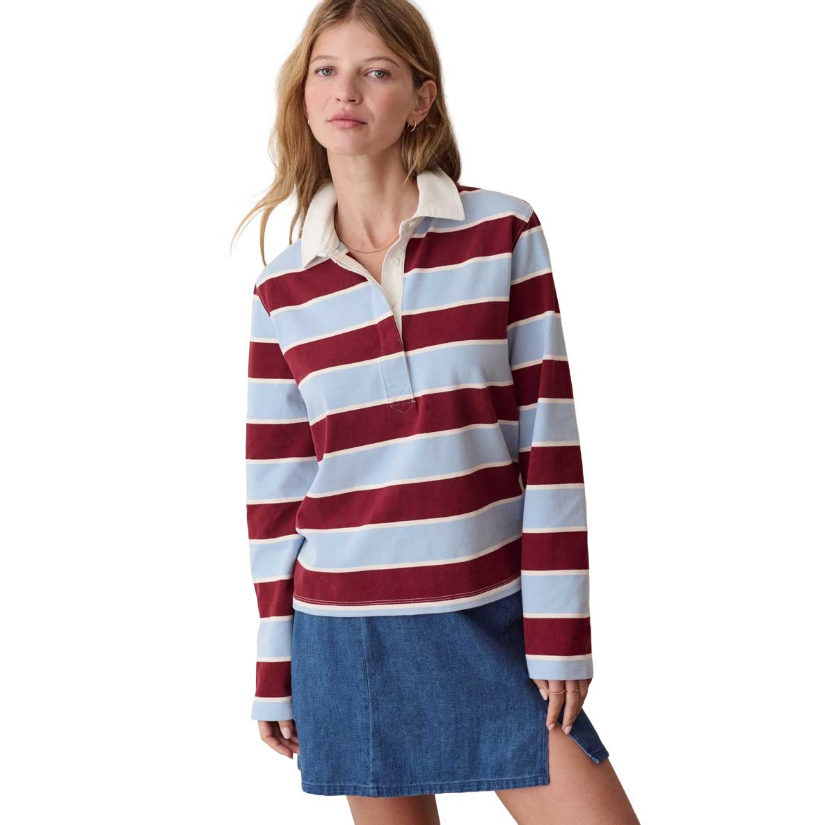 Women's Miracle Jersey Long Sleeve Polo - Sky/Cabernet