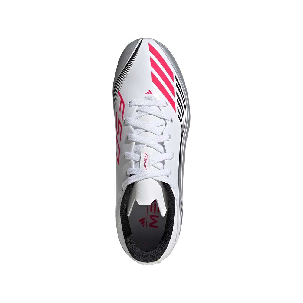 JR F50 Messi League FG/MG Soccer Cleat - Cloud White/Lucid Red/Silver Metallic - Regular (D)