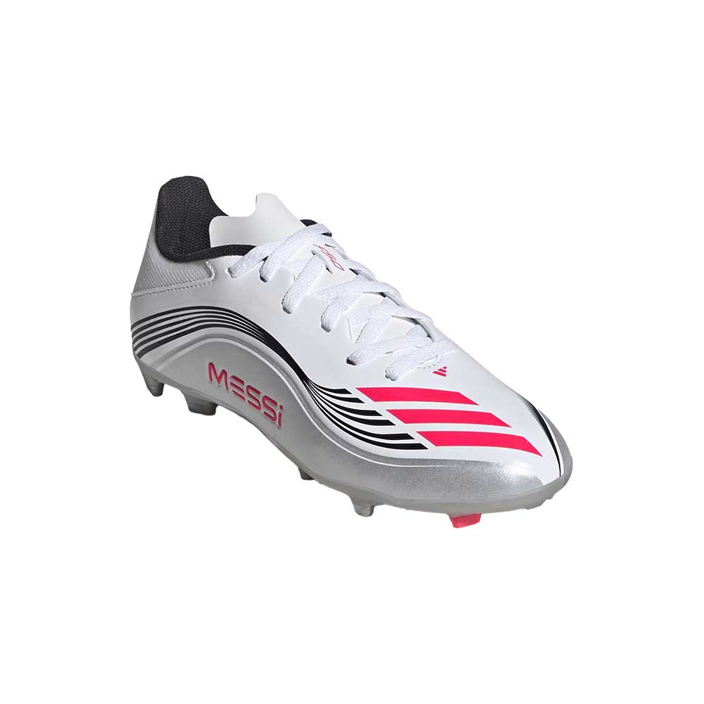 JR F50 Messi League FG/MG Soccer Cleat - Cloud White/Lucid Red/Silver Metallic - Regular (D)