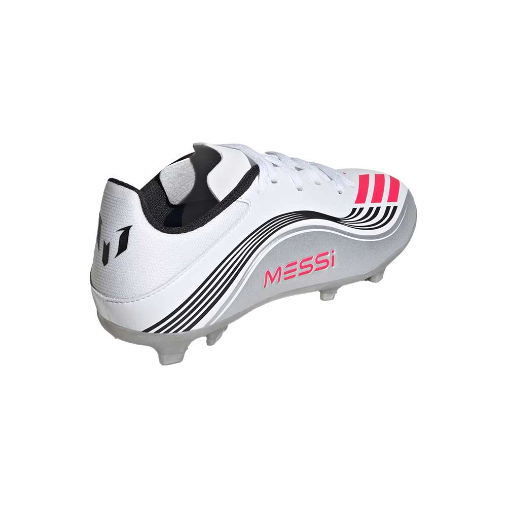 JR F50 Messi League FG/MG Soccer Cleat - Cloud White/Lucid Red/Silver Metallic - Regular (D)
