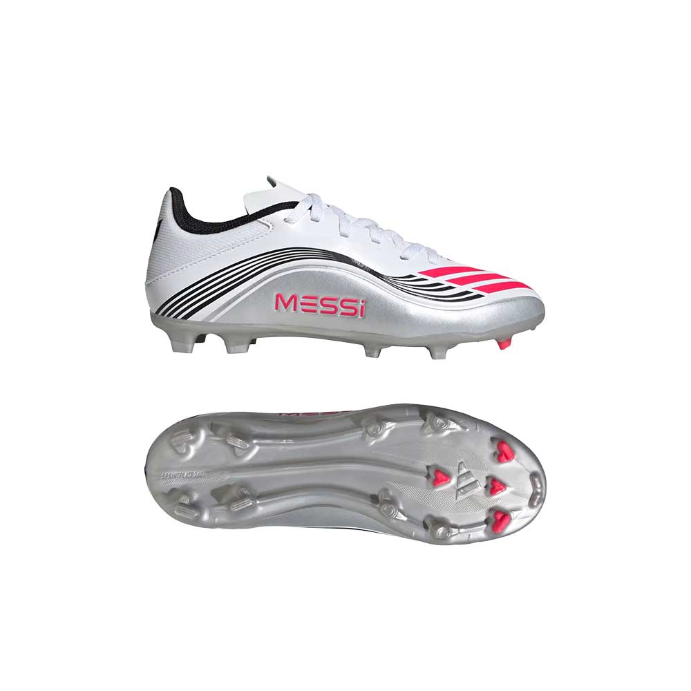 JR F50 Messi League FG/MG Soccer Cleat - Cloud White/Lucid Red/Silver Metallic - Regular (D)