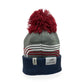 Track Design Knit Pom Cuffed Beanie - Balsam Green/Navy/Burgundy