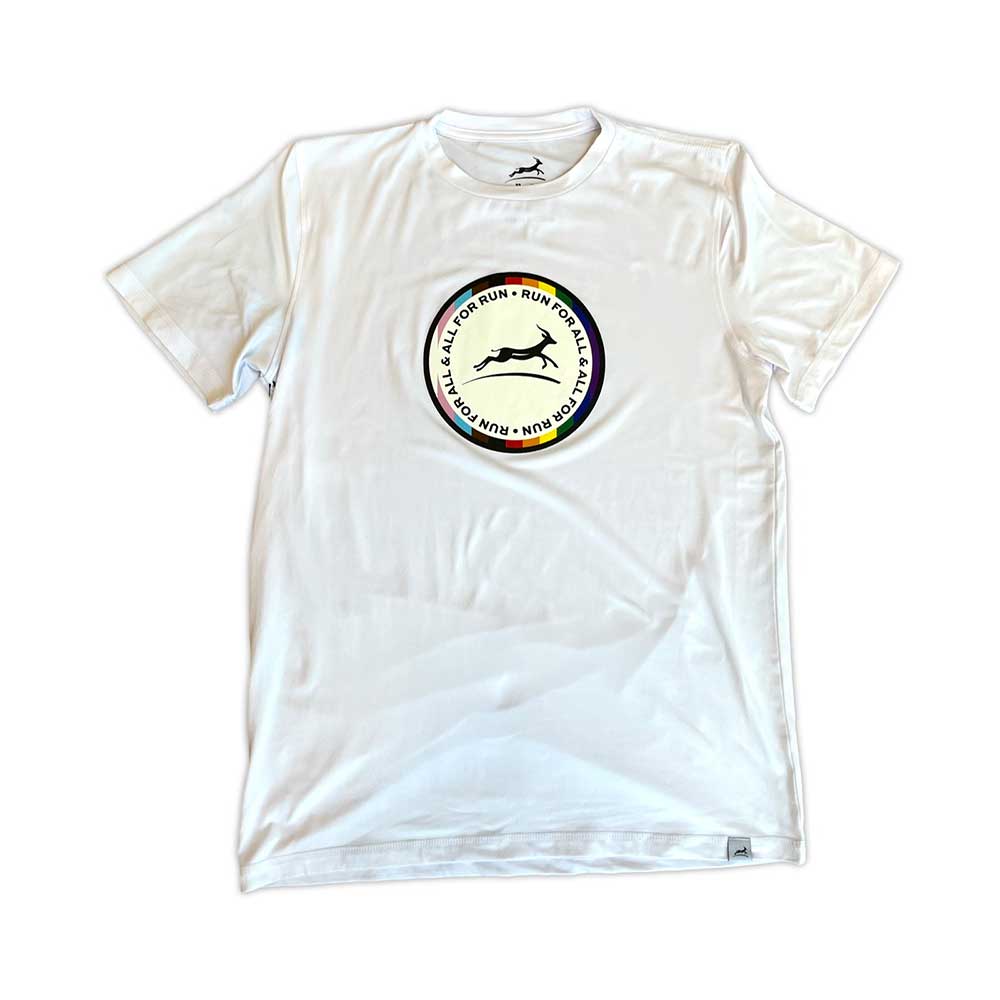 All Gender Run For All Performance Tech Short Sleeve 2024 - Heather White/White Foldover Woven Square Patch w/ Black Gazelle