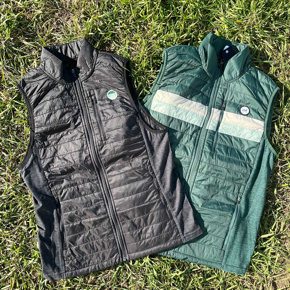 Women's Synthetic Down Vest 2.0 - Black/Green Striped Embroidered Circle Patch w/ White Gazelle