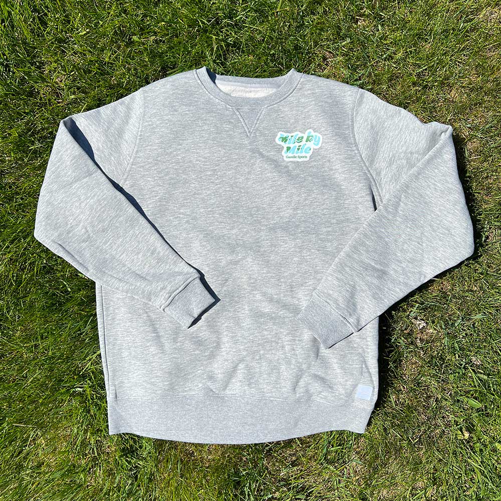 Global Running Day Poly-Cotton Crew - Heather Gray/White Woven Square Patch w/ Light Gray Gazelle
