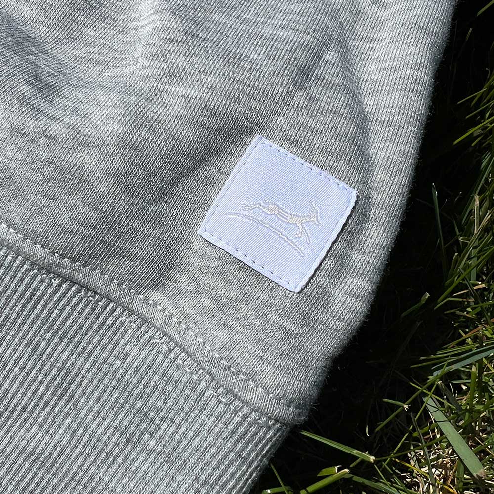 Global Running Day Poly-Cotton Crew - Heather Gray/White Woven Square Patch w/ Light Gray Gazelle