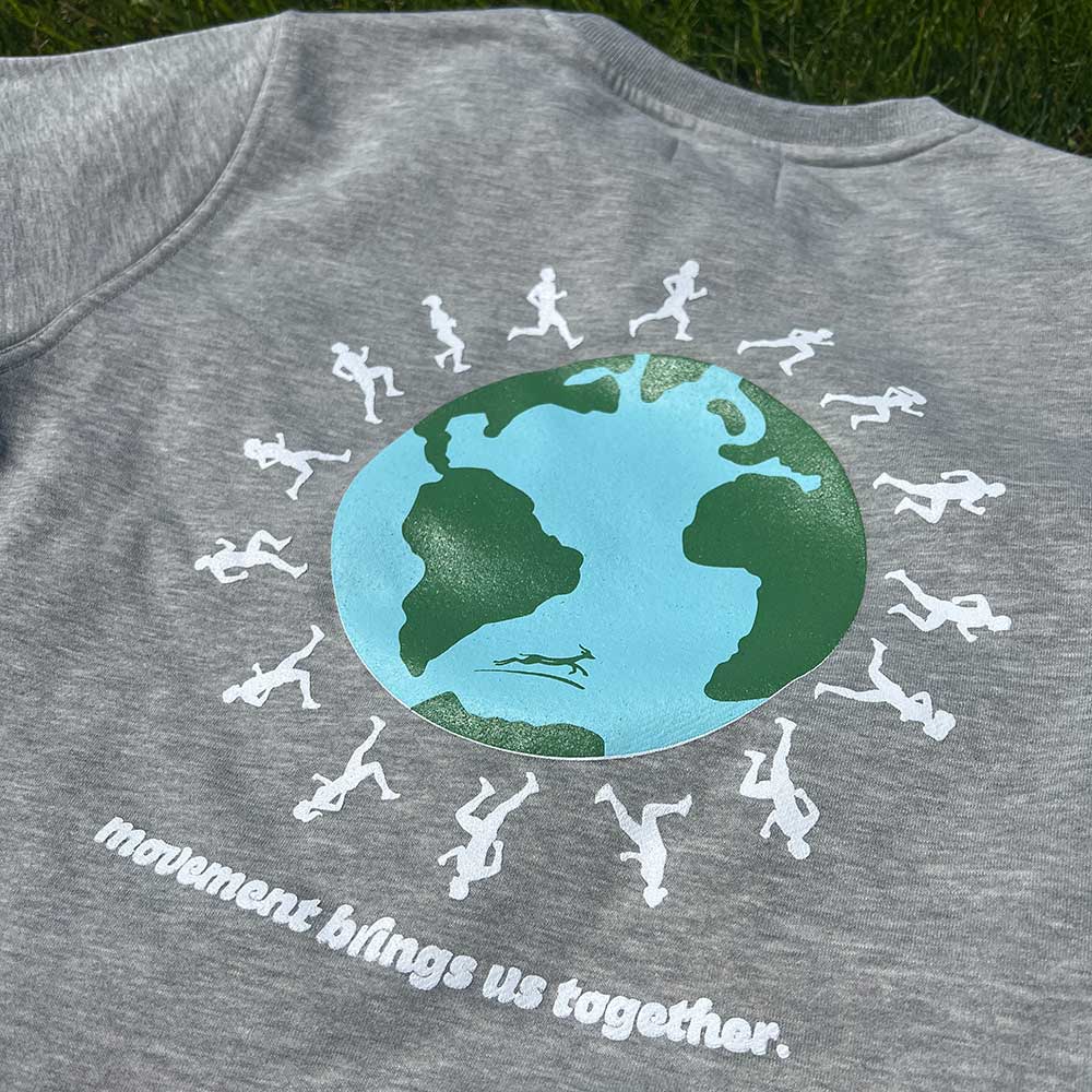 Global Running Day Poly-Cotton Crew - Heather Gray/White Woven Square Patch w/ Light Gray Gazelle