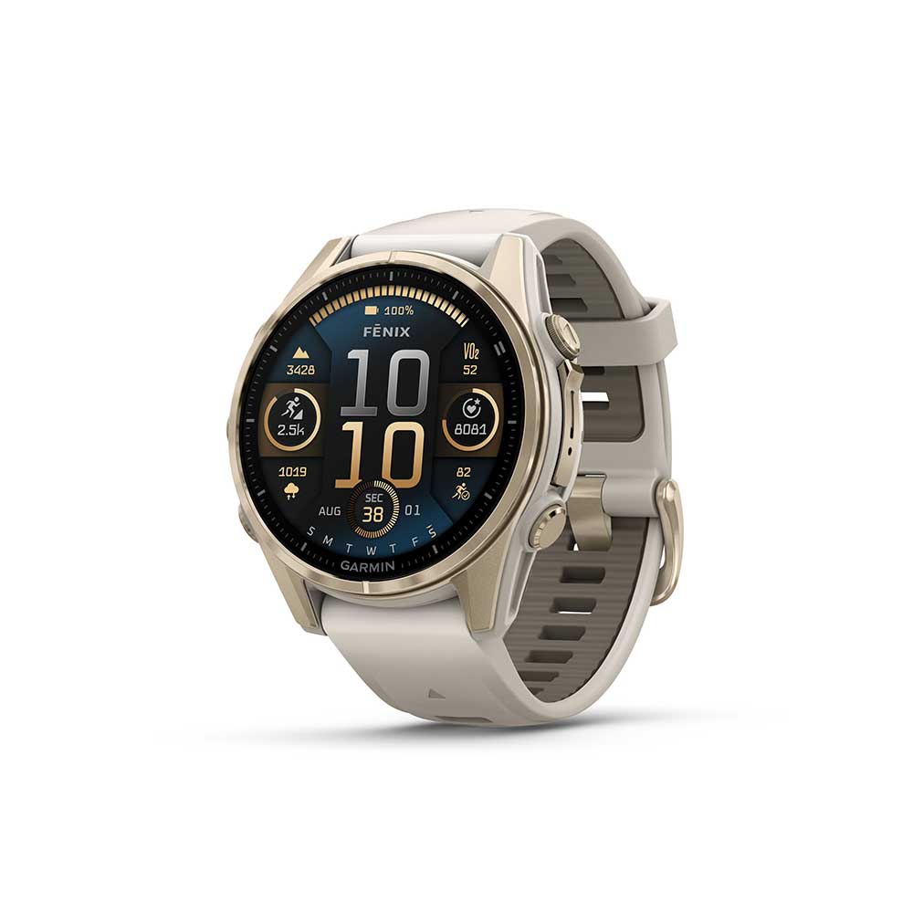 fenix 8 - 43 mm, AMOLED, Sapphire - Soft Gold/Fog Gray/Dark Sandstone Silicone Band