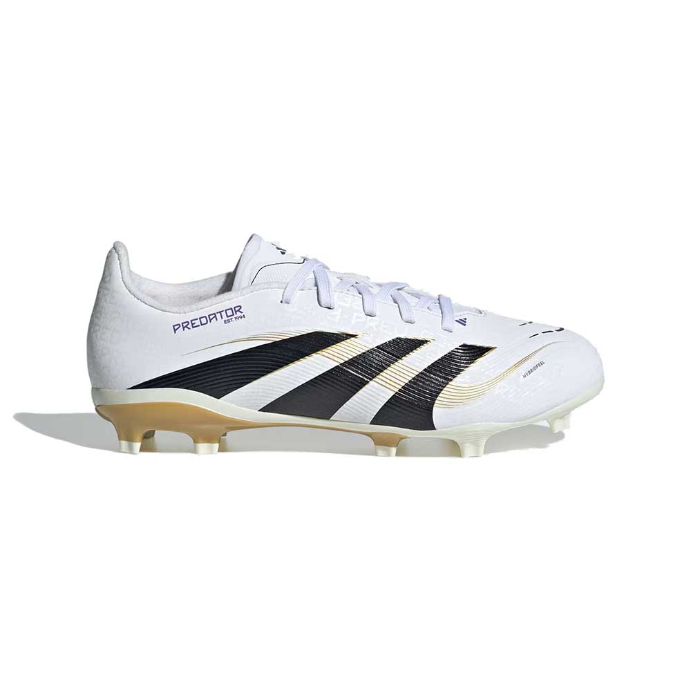 JR Predator League FG/MG Soccer Cleat - Cloud White/Core Black/Gold Metallic - Regular (D)
