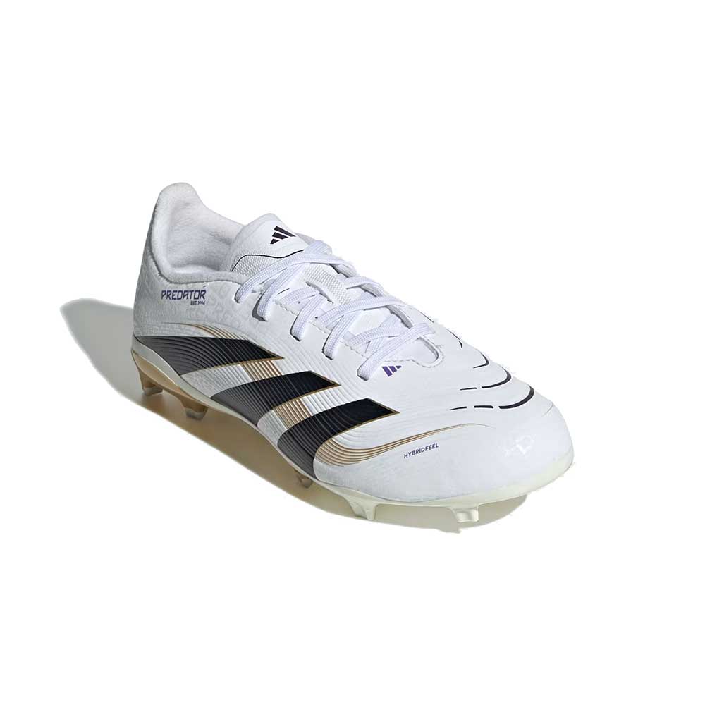 JR Predator League FG/MG Soccer Cleat - Cloud White/Core Black/Gold Metallic - Regular (D)
