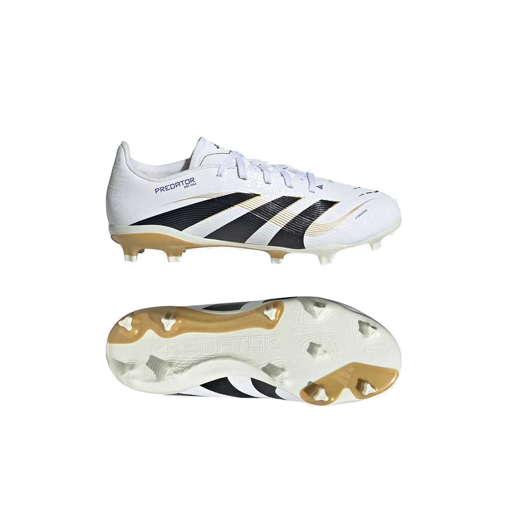 JR Predator League FG/MG Soccer Cleat - Cloud White/Core Black/Gold Metallic - Regular (D)
