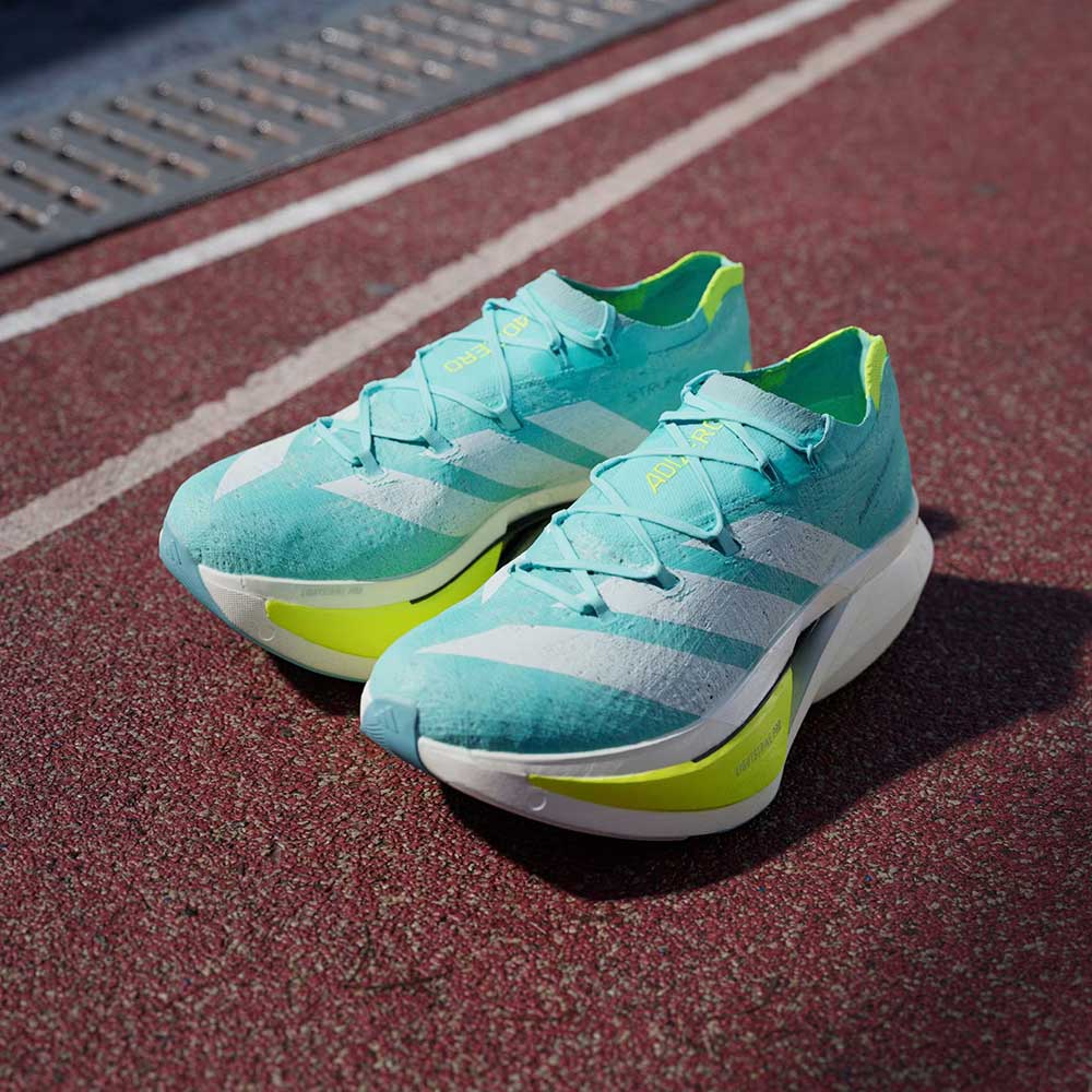 Men's Adizero Prime X3 Strung Running Shoe - Flash Aqua/Zero Metallic/Lucid Lemon - Regular (D)