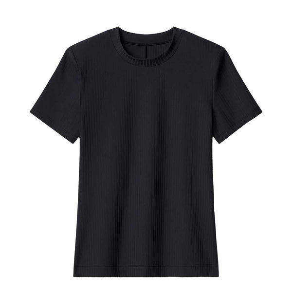 The Ribbed Lace Trim Knit Top & Reviews - Black - Tops | RIHOAS