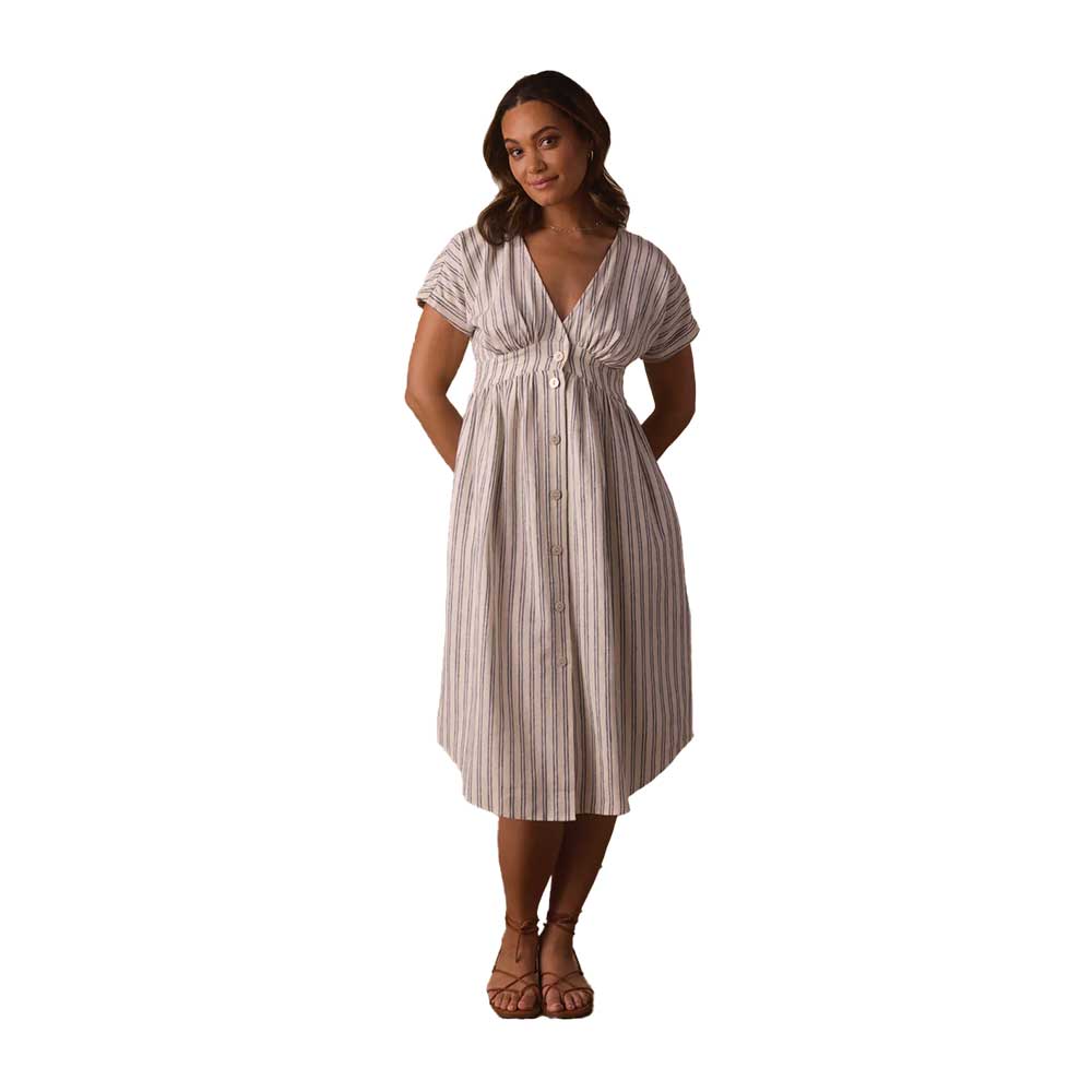 Women's Freshwater Deep V Button Thru Dress - Vintage Blue Stripe