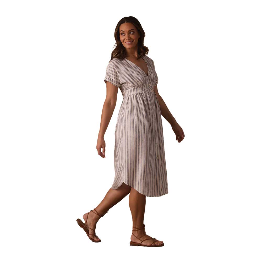 Women's Freshwater Deep V Button Thru Dress - Vintage Blue Stripe