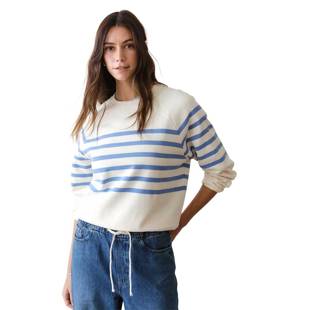 Women's Cloud 9 Fleece Crewneck - Antique White/Blue Stripe