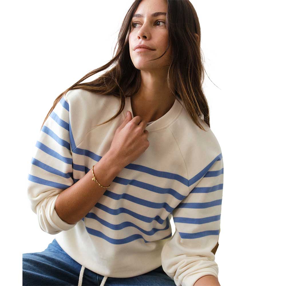 Women's Cloud 9 Fleece Crewneck - Antique White/Blue Stripe