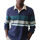 Men's Sueded Rugby Polo - Navy/Green Stripe