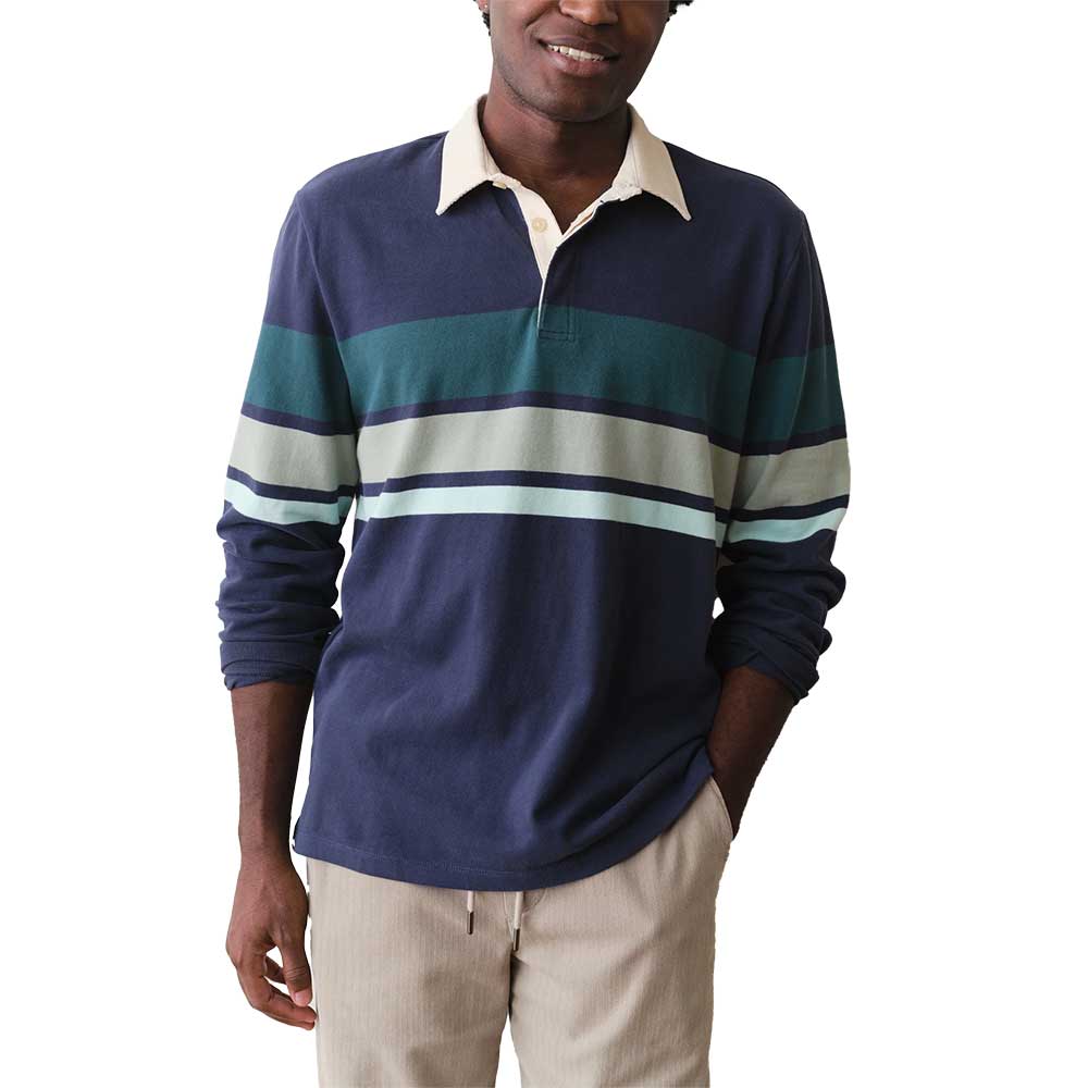 Men's Sueded Rugby Polo - Navy/Green Stripe
