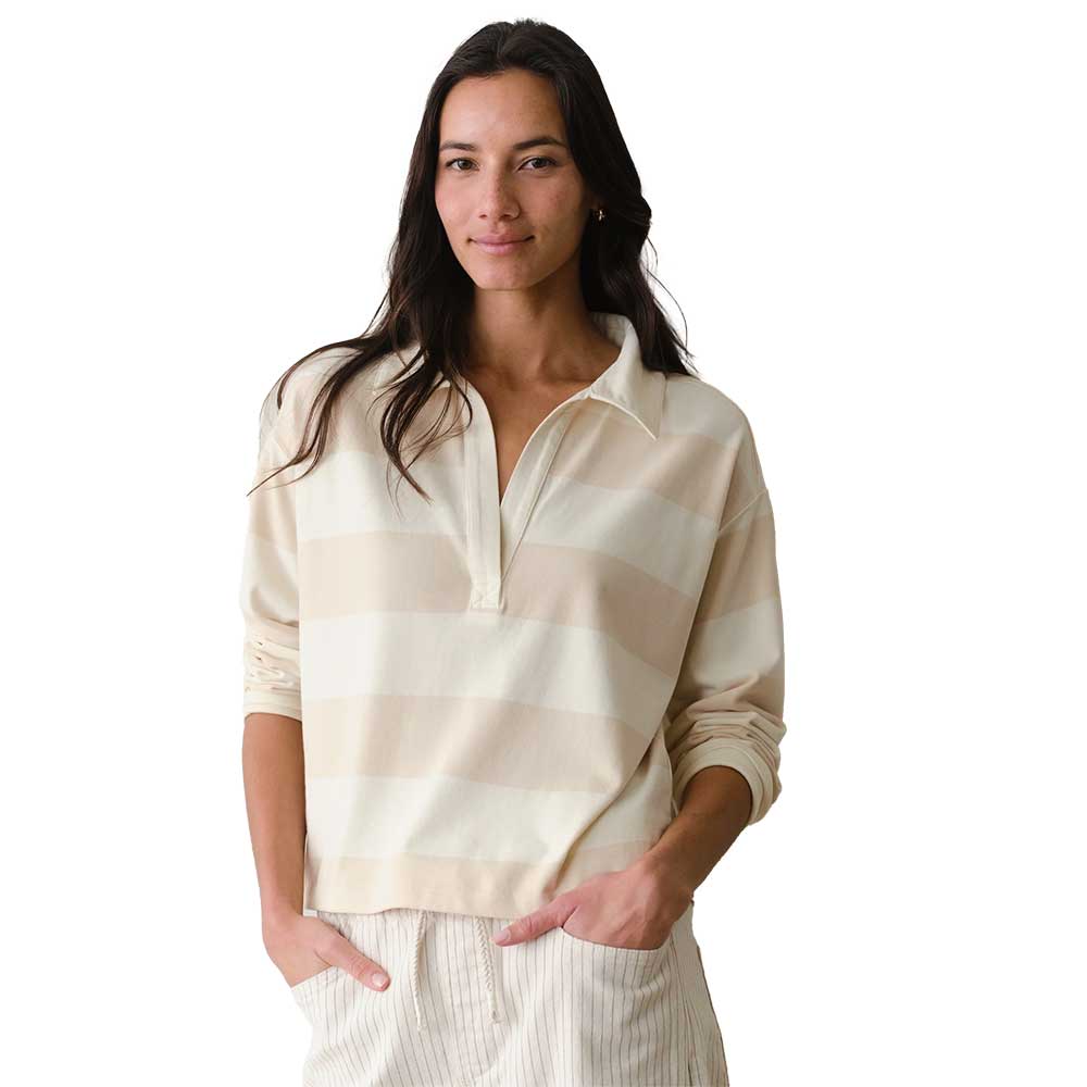 Women's Luxe Sueded Polo Tee - Cream Stripe