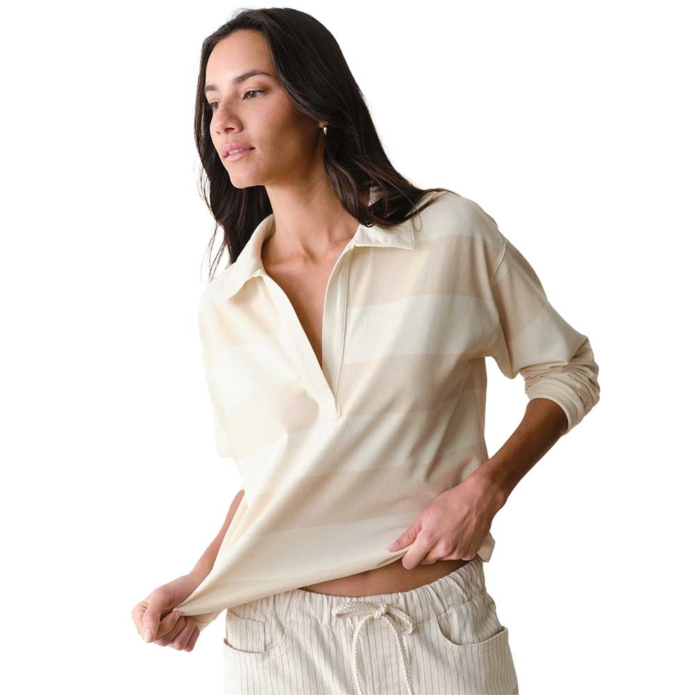 Women's Luxe Sueded Polo Tee - Cream Stripe