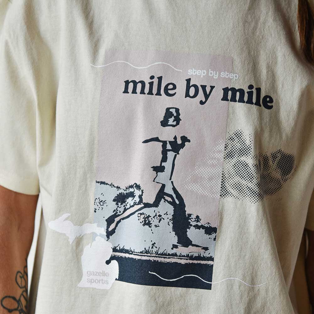 Women's Mile by Mile Runner Heavyweight Boxy Short Sleeve - Natural/White Woven Square Patch w/ Light Gray Gazelle