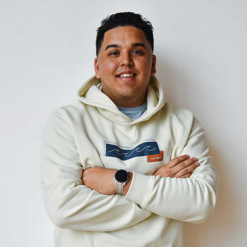 Run Mich Wave Box Poly-Cotton Hoodie - Natural/White Foldover Woven Square Patch w/ Light Gray Gazelle