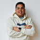 Run Mich Wave Box Poly-Cotton Hoodie - Natural/White Foldover Woven Square Patch w/ Light Gray Gazelle