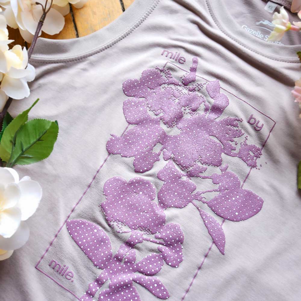 Women's Floral Mile by Mile Performance Tech High Neck Tank - Hushed Violet/White Woven Square Patch w/ Light Gray Gazelle