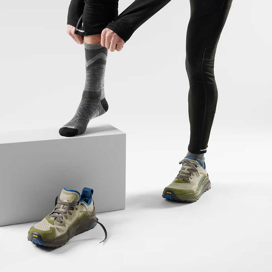 Men's Run Zero Cushion Mid Crew Pattern Sock - Light Gray