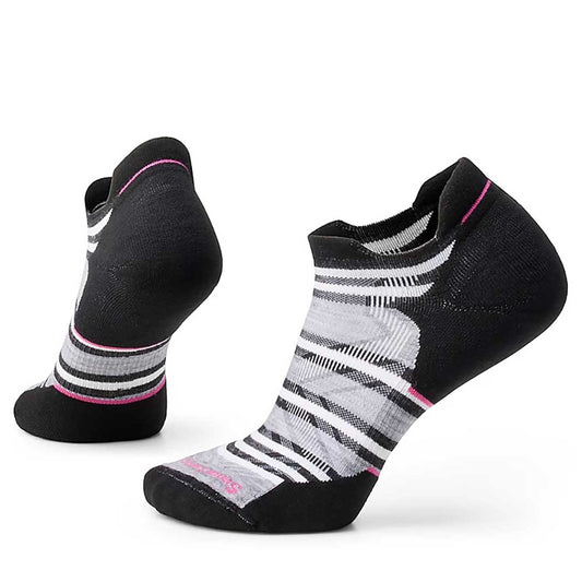 Women's Run Targeted Cushion Stripe Low Ankle Sock - Black