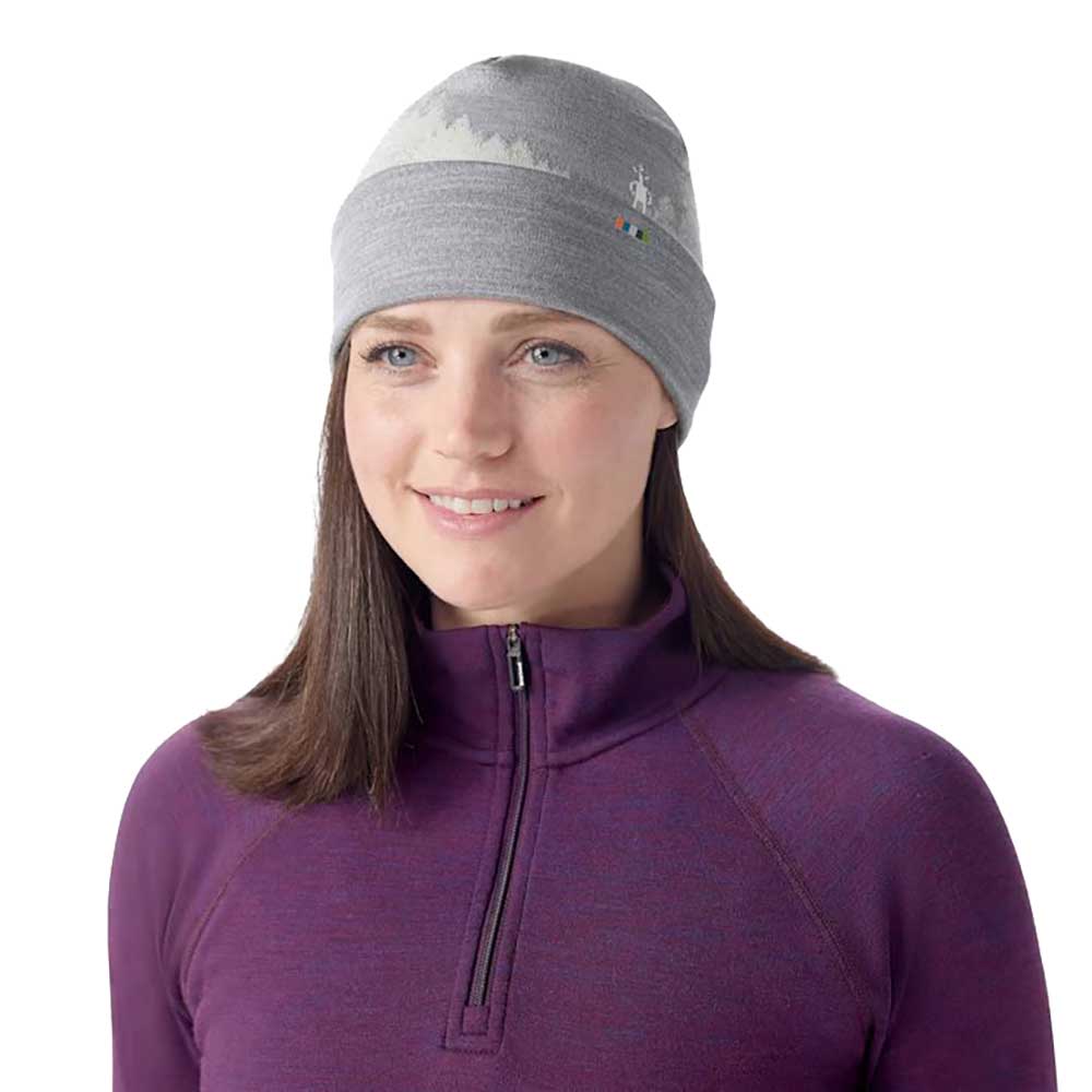 Thermal Merino Reversible Cuffed Beanie - Light Gray Foggy Pines