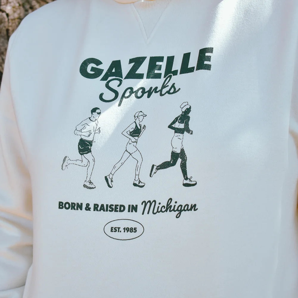 Gazelle Sports Retro Runners Poly-Cotton Hoodie - Natural/White Foldover Woven Square Patch w/ Light Gray Gazelle