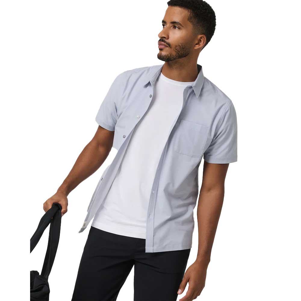 Men's Short Sleeve Bridge Button Down - Atmosphere Mini Stripe