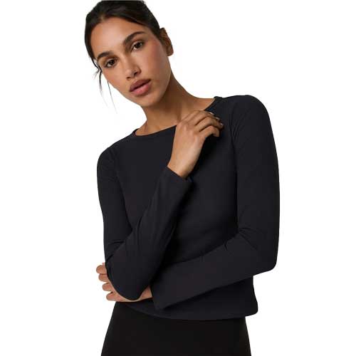 Women's Long Sleeve Pose Subtle Scoop - Solid Black