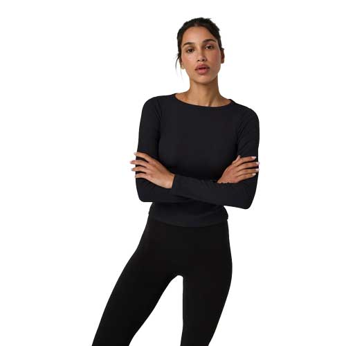 Women's Long Sleeve Pose Subtle Scoop - Solid Black