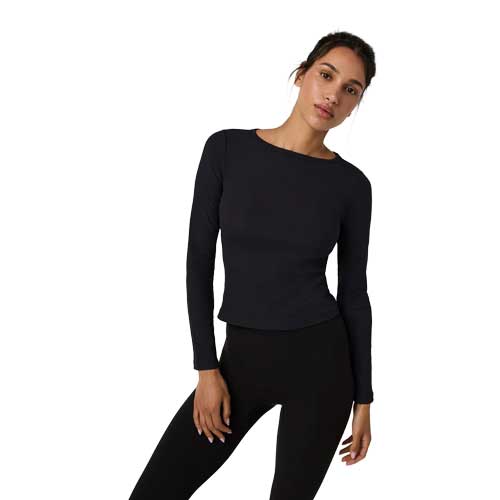 Women's Long Sleeve Pose Subtle Scoop - Solid Black